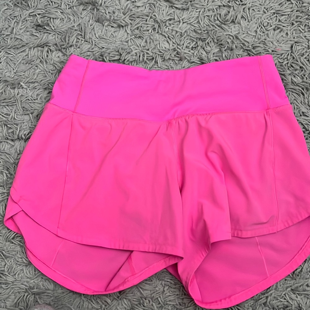 hot pink lululemon speed up shorts, 4” length, size 2